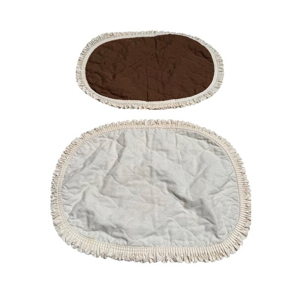 2 VTG Quilted Oval Placemat Reversible Ivory Brown Ruffled Country Table Top - Picture 1 of 4